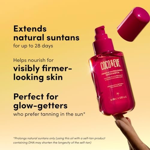Coco & Eve Firming & Tan Prolonging Peptide Body Oil - Natural Tan Extender with Tropical Oils, Vitamins C & E, 5.75 fl oz Avelisse