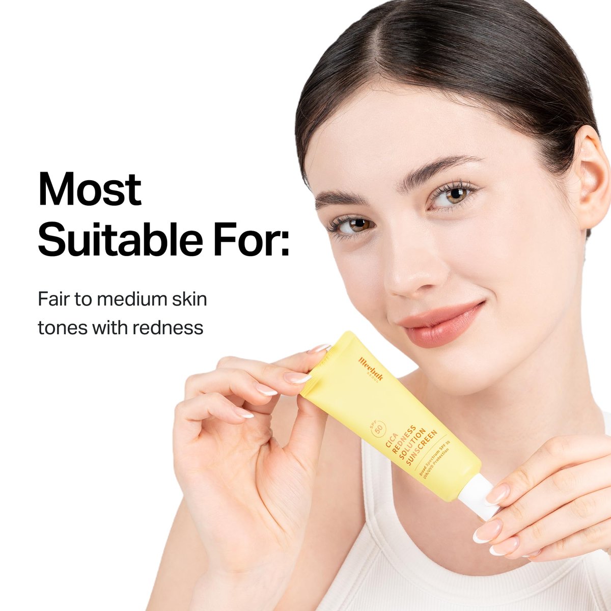 Meebak Cica Redness Solution Sunscreen SPF 50 - Color Corrector Green to Beige CC Cream with Centella and Ceramide for Fair-to-Medium Skin Tones Avelisse
