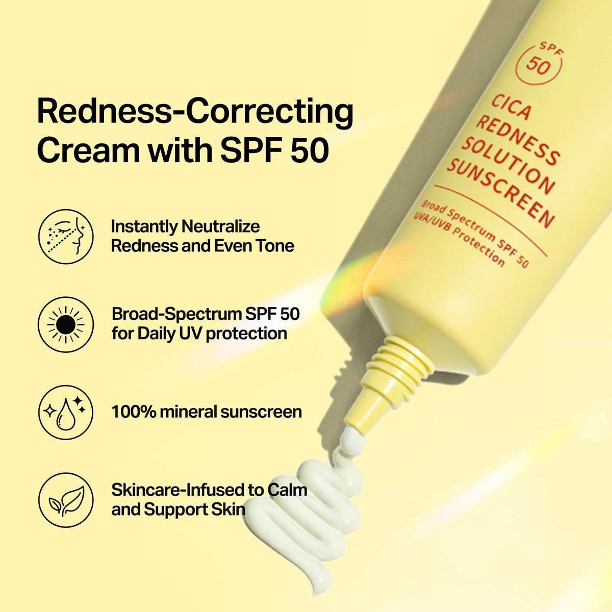 Meebak Cica Redness Solution Sunscreen SPF 50 - Color Corrector Green to Beige CC Cream with Centella and Ceramide for Fair-to-Medium Skin Tones Avelisse