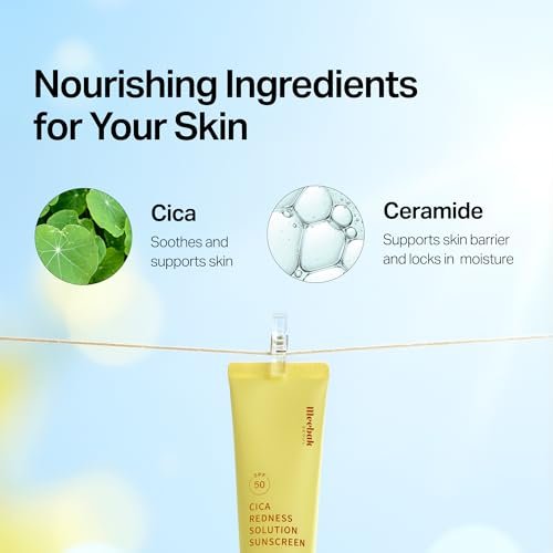 Meebak Cica Redness Solution Sunscreen SPF 50 - Color Corrector Green to Beige CC Cream with Centella and Ceramide for Fair-to-Medium Skin Tones Avelisse