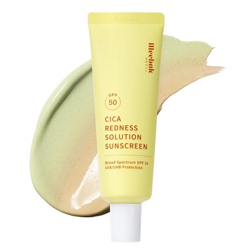 Meebak Cica Redness Solution Sunscreen SPF 50 - Color Corrector Green to Beige CC Cream with Centella and Ceramide for Fair-to-Medium Skin Tones Avelisse