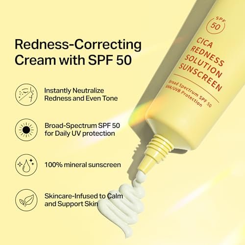 Meebak Cica Redness Solution Sunscreen SPF 50 - Color Corrector Green to Beige CC Cream with Centella and Ceramide for Fair-to-Medium Skin Tones Avelisse
