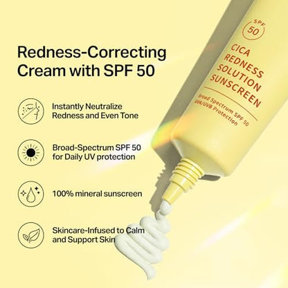 Meebak Cica Redness Solution Sunscreen SPF 50 - Color Corrector Green to Beige CC Cream with Centella and Ceramide for Fair-to-Medium Skin Tones Avelisse