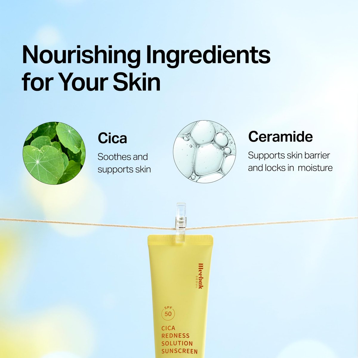 Meebak Cica Redness Solution Sunscreen SPF 50 - Color Corrector Green to Beige CC Cream with Centella and Ceramide for Fair-to-Medium Skin Tones Avelisse
