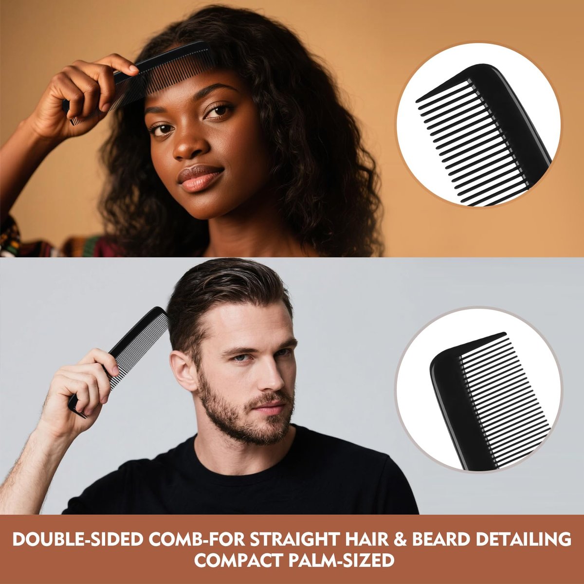 4 Piece Professional Black Comb Set for Men and Women – Fine Tooth, Rat Tail, Beard and Mustache Combs – Parting and Teasing Tools for All Hair Types - görsel 9