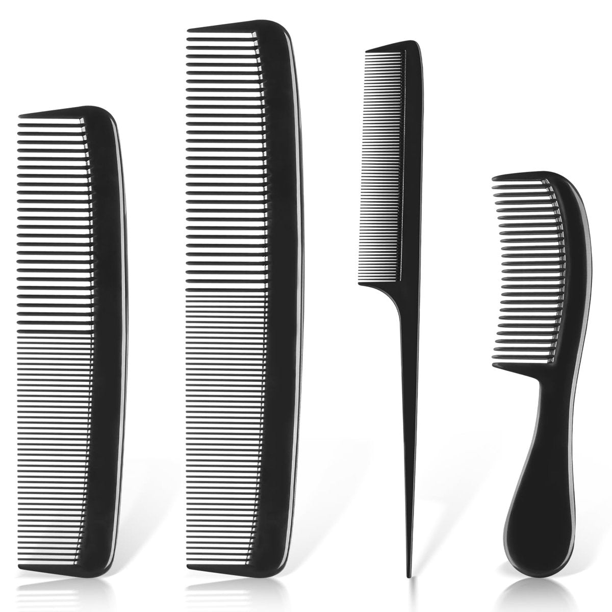 4 Piece Professional Black Comb Set for Men and Women – Fine Tooth, Rat Tail, Beard and Mustache Combs – Parting and Teasing Tools for All Hair Types - görsel 1
