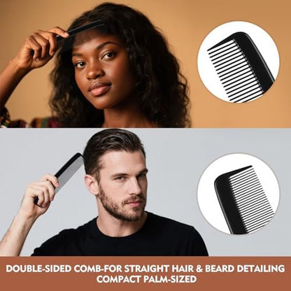 4 Piece Professional Black Comb Set for Men and Women – Fine Tooth, Rat Tail, Beard and Mustache Combs – Parting and Teasing Tools for All Hair Types