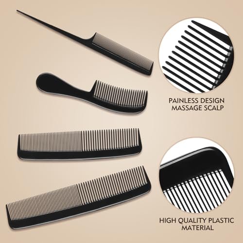 4 Piece Professional Black Comb Set for Men and Women – Fine Tooth, Rat Tail, Beard and Mustache Combs – Parting and Teasing Tools for All Hair Types - görsel 6