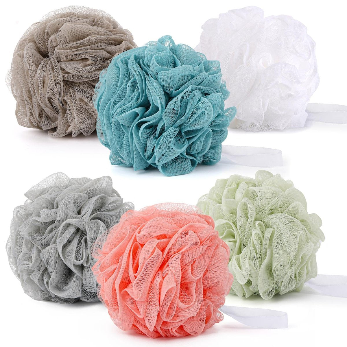 BTYMS Large Loofah Bath Sponge 75g/Pc - XL Exfoliating Puffs Shower Scrunchies Mesh Pouf for Body - Pack of 6 - görsel 1