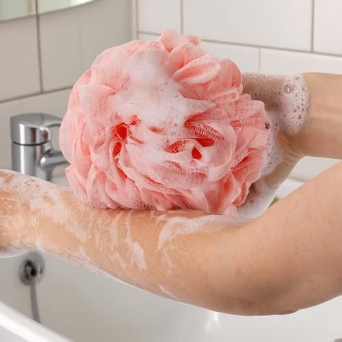 BTYMS Large Loofah Bath Sponge 75g/Pc - XL Exfoliating Puffs Shower Scrunchies Mesh Pouf for Body - Pack of 6 - görsel 6