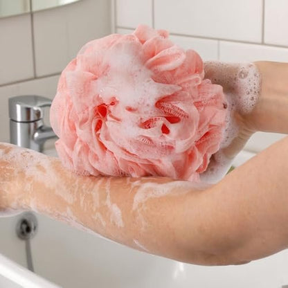 BTYMS Large Loofah Bath Sponge 75g/Pc - XL Exfoliating Puffs Shower Scrunchies Mesh Pouf for Body - Pack of 6