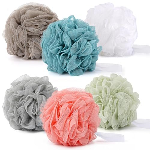 BTYMS Large Loofah Bath Sponge 75g/Pc - XL Exfoliating Puffs Shower Scrunchies Mesh Pouf for Body - Pack of 6 - görsel 2