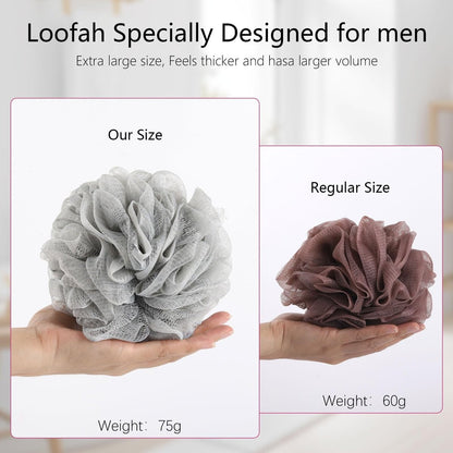 BTYMS Large Loofah Bath Sponge 75g/Pc - XL Exfoliating Puffs Shower Scrunchies Mesh Pouf for Body - Pack of 6