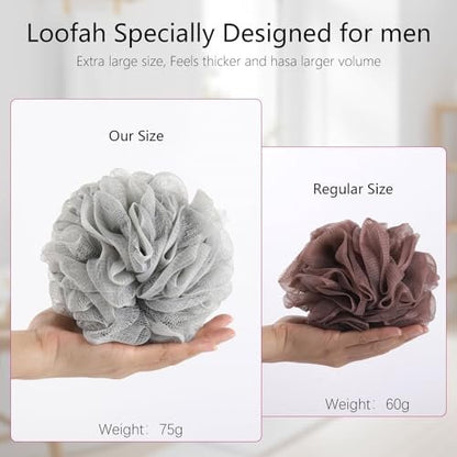 BTYMS Large Loofah Bath Sponge 75g/Pc - XL Exfoliating Puffs Shower Scrunchies Mesh Pouf for Body - Pack of 6