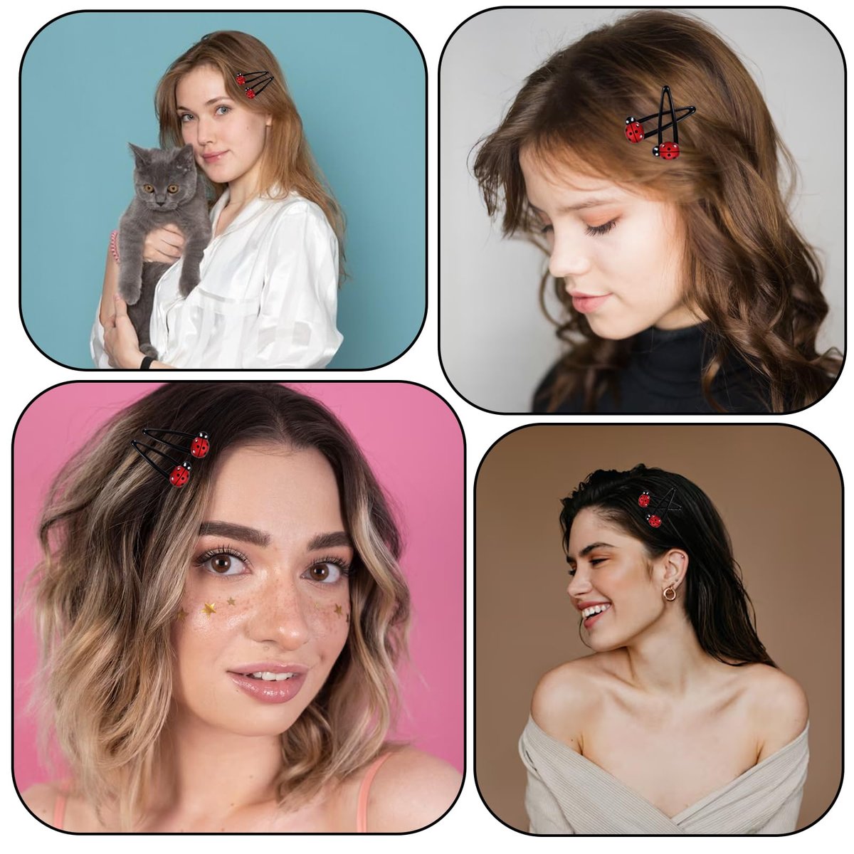 10Pcs Ladybug Hair Clips for Girls - 2 Inch Cute Snap Hair Barrettes, Water Drop Non-Slip Hair Accessories for Toddlers, Kids, Teens, and Women (Red) - görsel 13