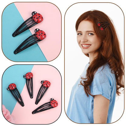 10Pcs Ladybug Hair Clips for Girls - 2 Inch Cute Snap Hair Barrettes, Water Drop Non-Slip Hair Accessories for Toddlers, Kids, Teens, and Women (Red)