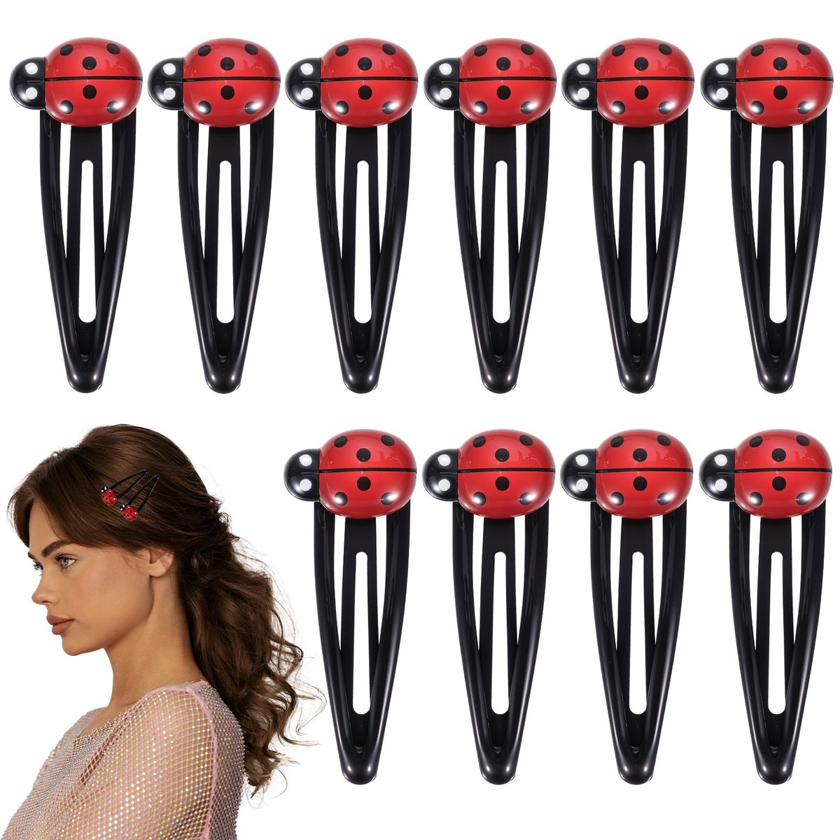10Pcs Ladybug Hair Clips for Girls - 2 Inch Cute Snap Hair Barrettes, Water Drop Non-Slip Hair Accessories for Toddlers, Kids, Teens, and Women (Red) - görsel 1