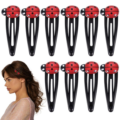 10Pcs Ladybug Hair Clips for Girls - 2 Inch Cute Snap Hair Barrettes, Water Drop Non-Slip Hair Accessories for Toddlers, Kids, Teens, and Women (Red)