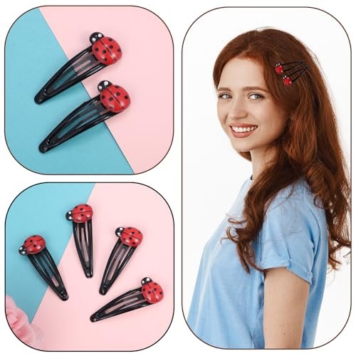 10Pcs Ladybug Hair Clips for Girls - 2 Inch Cute Snap Hair Barrettes, Water Drop Non-Slip Hair Accessories for Toddlers, Kids, Teens, and Women (Red) - görsel 6