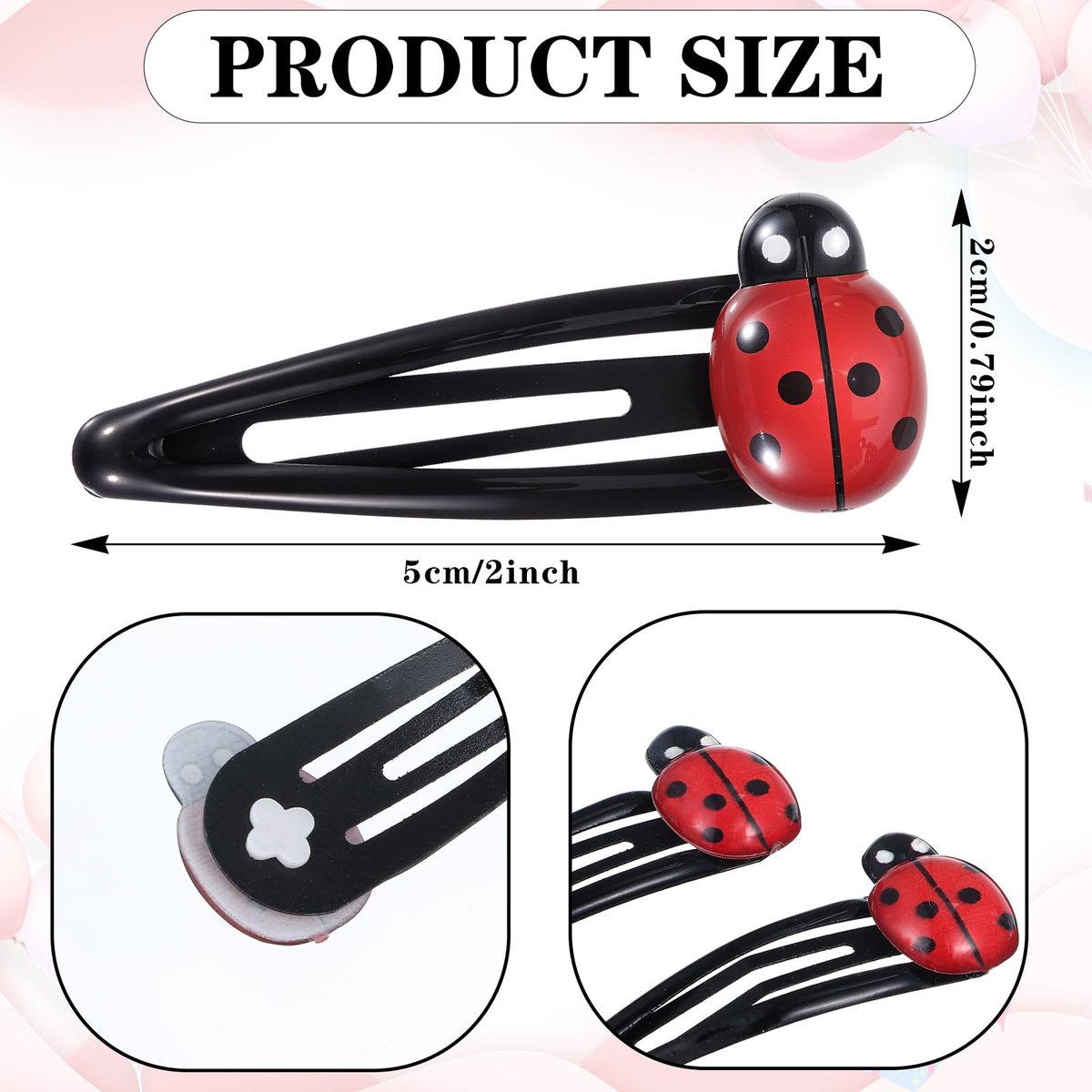 10Pcs Ladybug Hair Clips for Girls - 2 Inch Cute Snap Hair Barrettes, Water Drop Non-Slip Hair Accessories for Toddlers, Kids, Teens, and Women (Red) - görsel 3