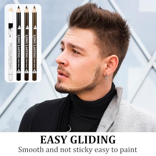 BOHUIZ 12Pcs Barber Pencil Set with 2 Sharpeners - Magic Hairline Pencils for Lineup, Beard Shaping & Beard Guide - White, Black, Dark Brown, Light Brown - görsel 12