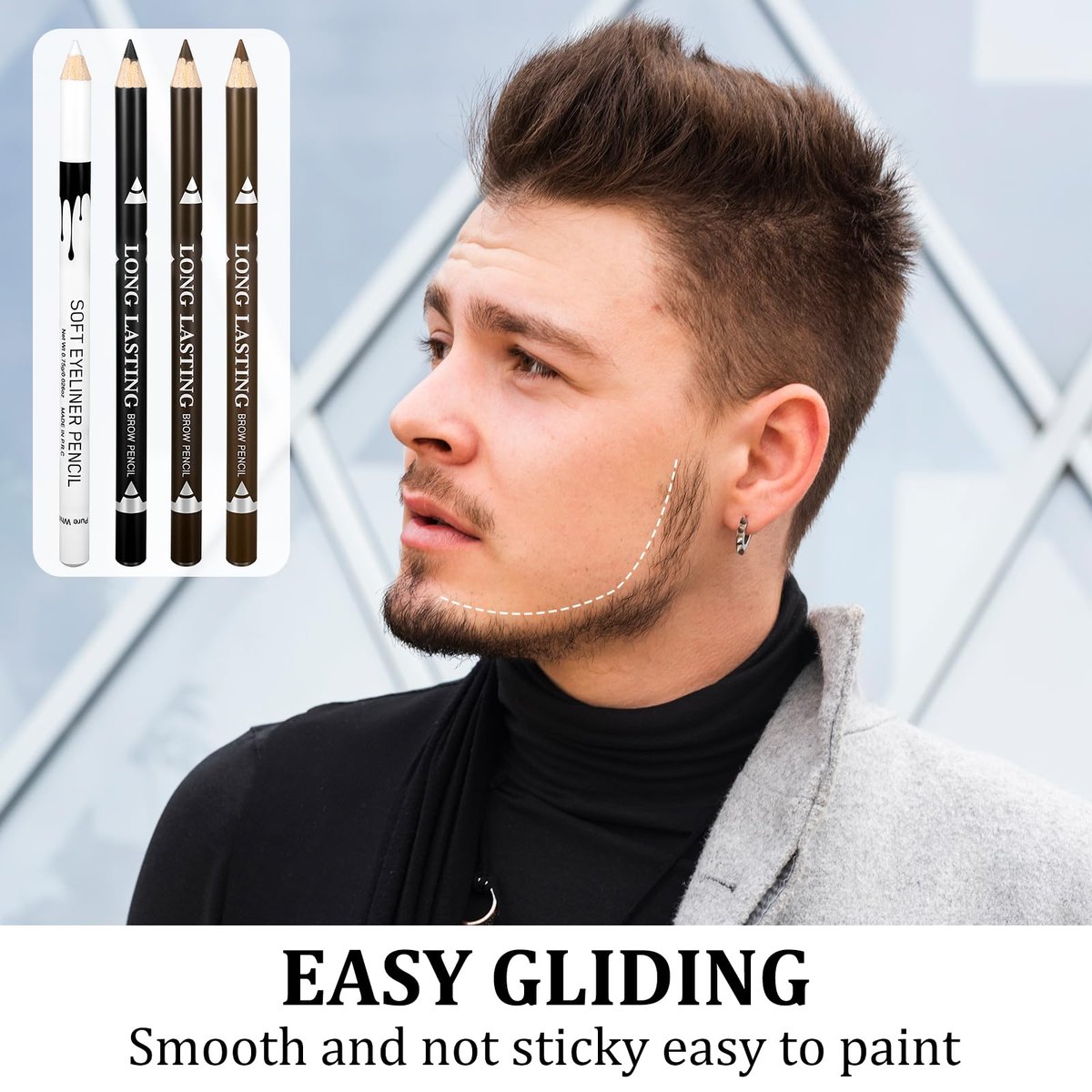 BOHUIZ 12Pcs Barber Pencil Set with 2 Sharpeners - Magic Hairline Pencils for Lineup, Beard Shaping & Beard Guide - White, Black, Dark Brown, Light Brown - görsel 11