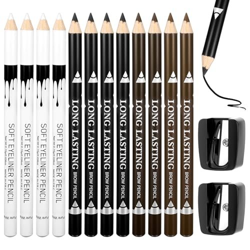 BOHUIZ 12Pcs Barber Pencil Set with 2 Sharpeners - Magic Hairline Pencils for Lineup, Beard Shaping & Beard Guide - White, Black, Dark Brown, Light Brown - görsel 2