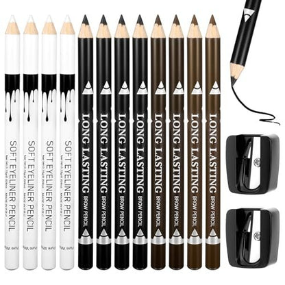 BOHUIZ 12Pcs Barber Pencil Set with 2 Sharpeners - Magic Hairline Pencils for Lineup, Beard Shaping & Beard Guide - White, Black, Dark Brown, Light Brown