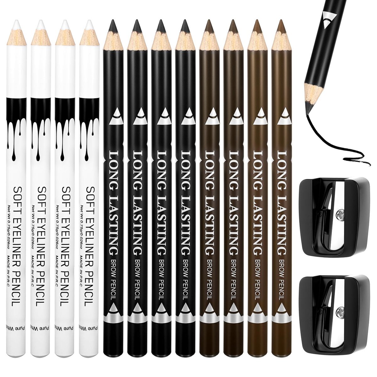 BOHUIZ 12Pcs Barber Pencil Set with 2 Sharpeners - Magic Hairline Pencils for Lineup, Beard Shaping & Beard Guide - White, Black, Dark Brown, Light Brown - görsel 1