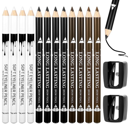 BOHUIZ 12Pcs Barber Pencil Set with 2 Sharpeners - Magic Hairline Pencils for Lineup, Beard Shaping & Beard Guide - White, Black, Dark Brown, Light Brown