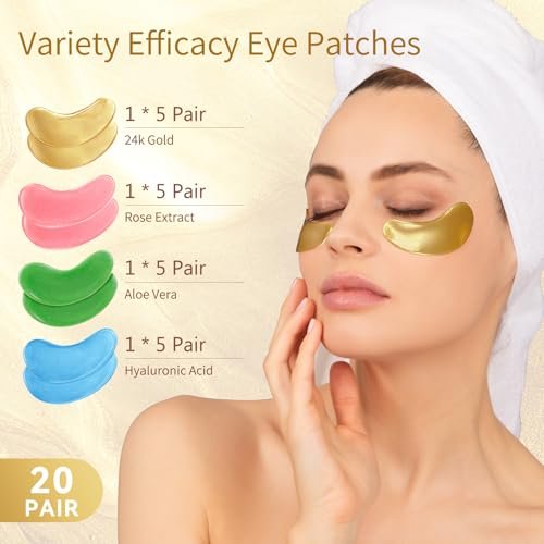Under Eye Patches for Dark Circles, Puffy Eyes & Wrinkles – 20 Pairs with Hyaluronic Acid, 24K Gold, Rose & Aloe Vera – Eye Mask Treatment for Men & Women Avelisse