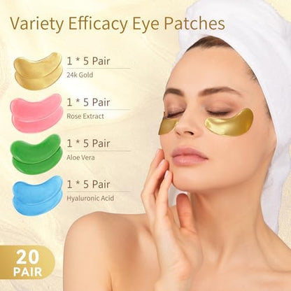 Under Eye Patches for Dark Circles, Puffy Eyes & Wrinkles – 20 Pairs with Hyaluronic Acid, 24K Gold, Rose & Aloe Vera – Eye Mask Treatment for Men & Women Avelisse