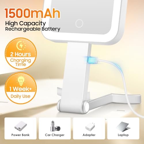 B Beauty Planet Travel Makeup Mirror with Lights, Double-Sided 1X/30X Magnifying Mirror, 3 Color Lighting & Brightness Adjustable, Portable & Foldable Handheld Mirror (White) Avelisse
