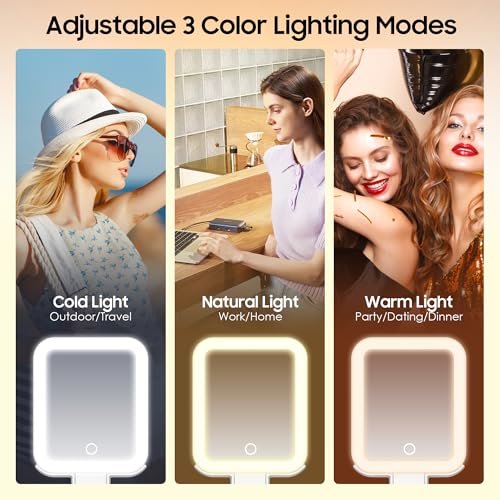 B Beauty Planet Travel Makeup Mirror with Lights, Double-Sided 1X/30X Magnifying Mirror, 3 Color Lighting & Brightness Adjustable, Portable & Foldable Handheld Mirror (White) Avelisse