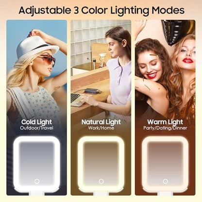 B Beauty Planet Travel Makeup Mirror with Lights, Double-Sided 1X/30X Magnifying Mirror, 3 Color Lighting & Brightness Adjustable, Portable & Foldable Handheld Mirror (White) Avelisse