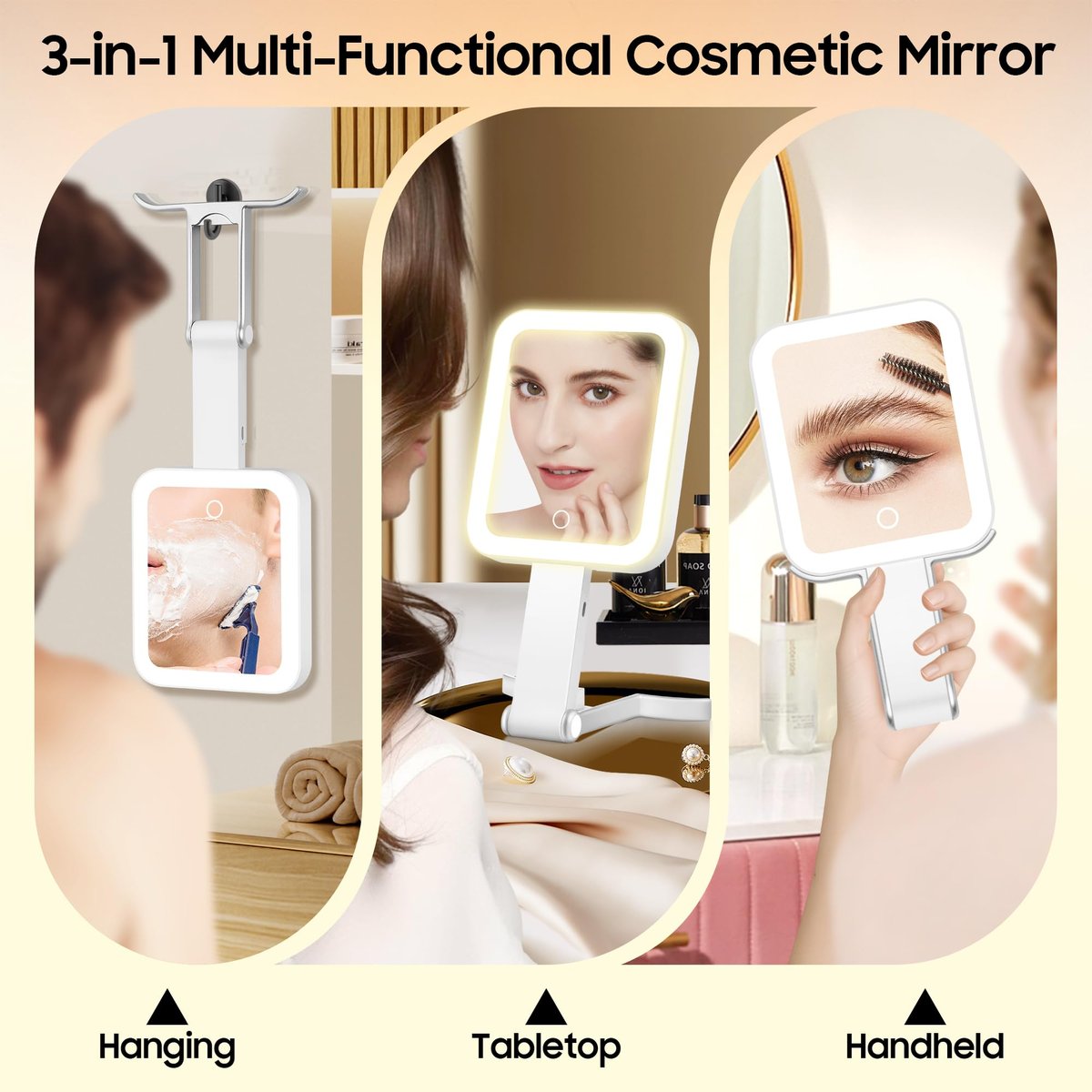 B Beauty Planet Travel Makeup Mirror with Lights, Double-Sided 1X/30X Magnifying Mirror, 3 Color Lighting & Brightness Adjustable, Portable & Foldable Handheld Mirror (White) Avelisse