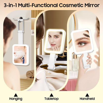 B Beauty Planet Travel Makeup Mirror with Lights, Double-Sided 1X/30X Magnifying Mirror, 3 Color Lighting & Brightness Adjustable, Portable & Foldable Handheld Mirror (White) Avelisse
