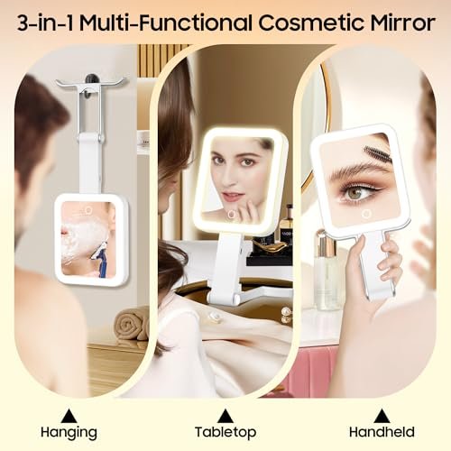 B Beauty Planet Travel Makeup Mirror with Lights, Double-Sided 1X/30X Magnifying Mirror, 3 Color Lighting & Brightness Adjustable, Portable & Foldable Handheld Mirror (White) Avelisse