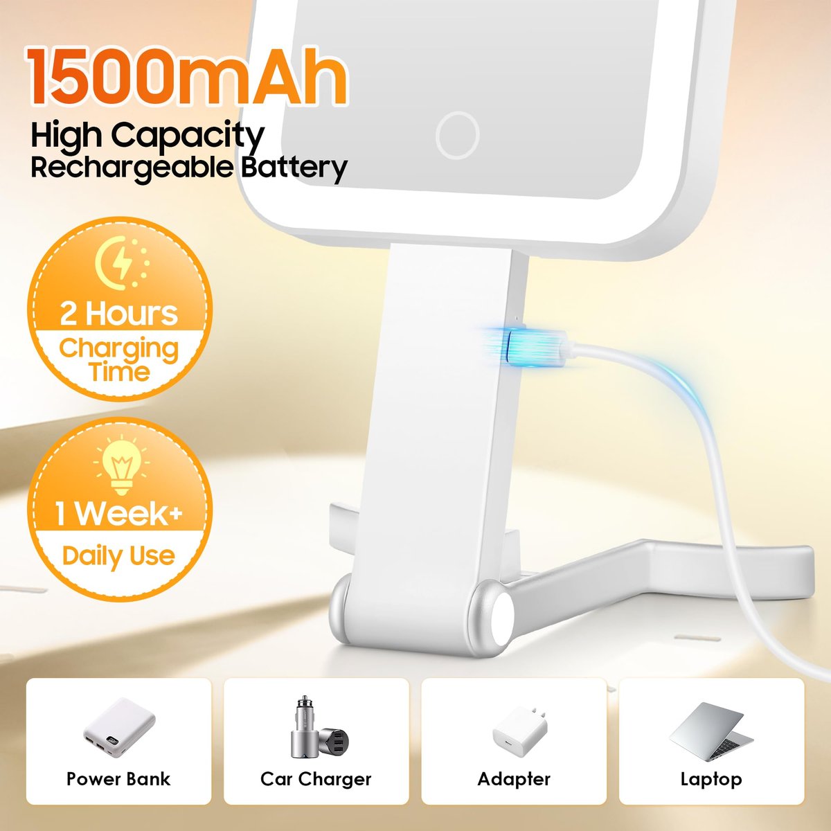 B Beauty Planet Travel Makeup Mirror with Lights, Double-Sided 1X/30X Magnifying Mirror, 3 Color Lighting & Brightness Adjustable, Portable & Foldable Handheld Mirror (White) Avelisse