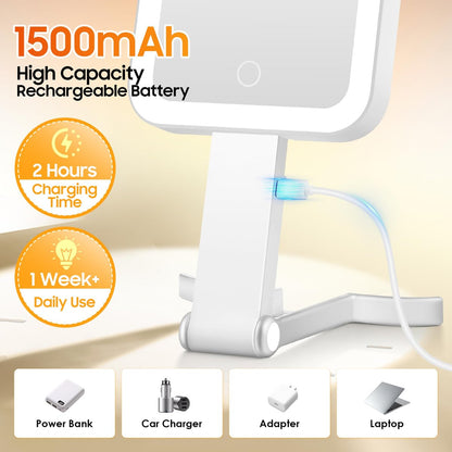 B Beauty Planet Travel Makeup Mirror with Lights, Double-Sided 1X/30X Magnifying Mirror, 3 Color Lighting & Brightness Adjustable, Portable & Foldable Handheld Mirror (White) Avelisse