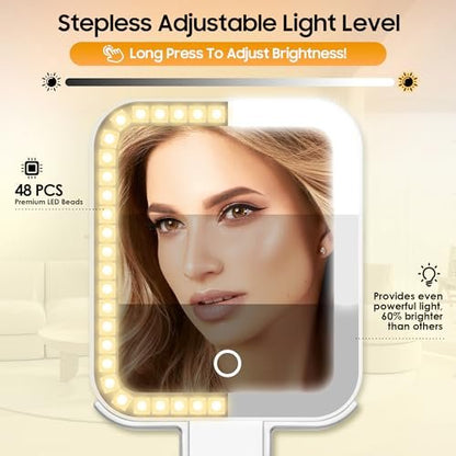 B Beauty Planet Travel Makeup Mirror with Lights, Double-Sided 1X/30X Magnifying Mirror, 3 Color Lighting & Brightness Adjustable, Portable & Foldable Handheld Mirror (White) Avelisse
