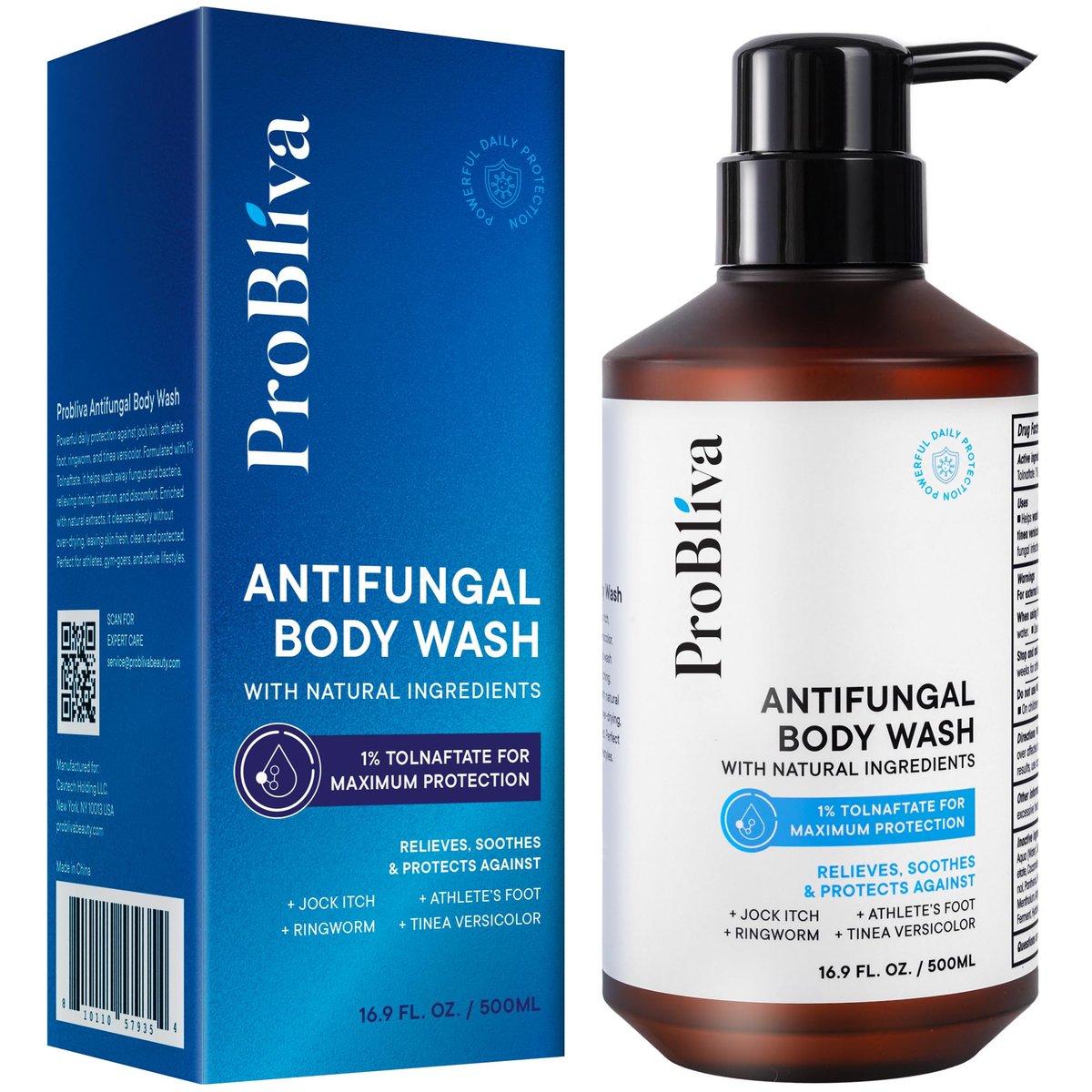 ProBliva Antifungal Body Wash Treatment Soap – Antibacterial Wash for Jock Itch, Ringworm, Back Acne, Tinea & Foot Odor – Medicated Skin Relief Cleanser Gel with Tea Tree Oil & Tolnaftate for Men and Women (16.9 Fl Oz) Avelisse