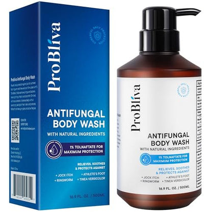 ProBliva Antifungal Body Wash Treatment Soap – Antibacterial Wash for Jock Itch, Ringworm, Back Acne, Tinea & Foot Odor – Medicated Skin Relief Cleanser Gel with Tea Tree Oil & Tolnaftate for Men and Women (16.9 Fl Oz) Avelisse