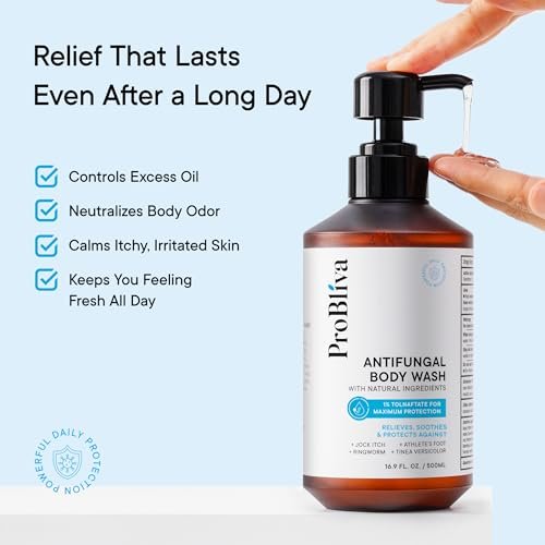 ProBliva Antifungal Body Wash Treatment Soap – Antibacterial Wash for Jock Itch, Ringworm, Back Acne, Tinea & Foot Odor – Medicated Skin Relief Cleanser Gel with Tea Tree Oil & Tolnaftate for Men and Women (16.9 Fl Oz) Avelisse