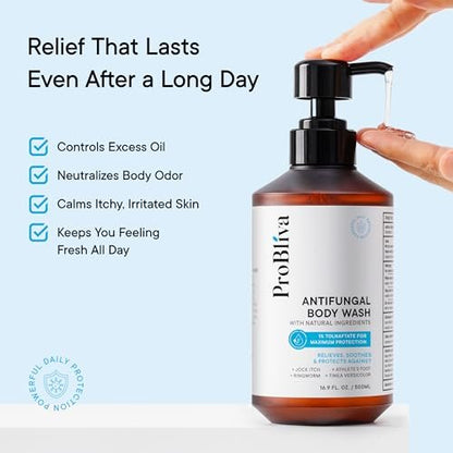 ProBliva Antifungal Body Wash Treatment Soap – Antibacterial Wash for Jock Itch, Ringworm, Back Acne, Tinea & Foot Odor – Medicated Skin Relief Cleanser Gel with Tea Tree Oil & Tolnaftate for Men and Women (16.9 Fl Oz) Avelisse