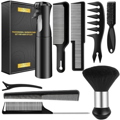 DUAIU 9-Piece Professional Hair Comb Set for Men & Boys - Barber Comb Kit with Spray Bottle, Neck Duster, and Clipper Comb Tools Avelisse