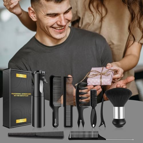 DUAIU 9-Piece Professional Hair Comb Set for Men & Boys - Barber Comb Kit with Spray Bottle, Neck Duster, and Clipper Comb Tools Avelisse