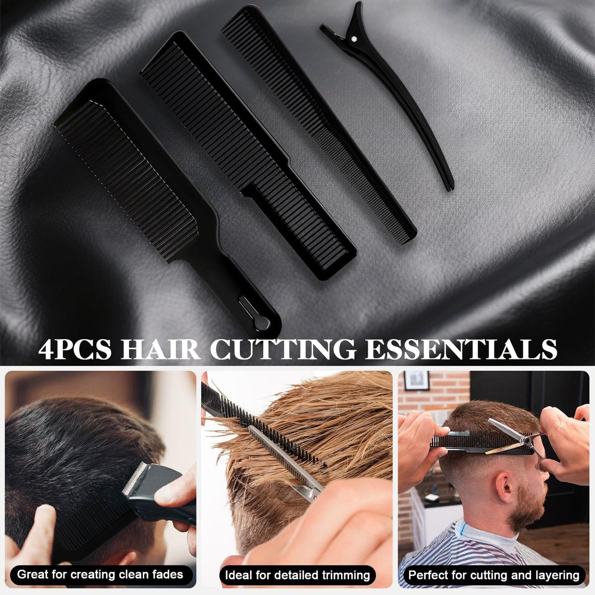 DUAIU 9-Piece Professional Hair Comb Set for Men & Boys - Barber Comb Kit with Spray Bottle, Neck Duster, and Clipper Comb Tools Avelisse