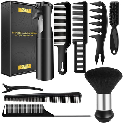 DUAIU 9-Piece Professional Hair Comb Set for Men & Boys - Barber Comb Kit with Spray Bottle, Neck Duster, and Clipper Comb Tools Avelisse