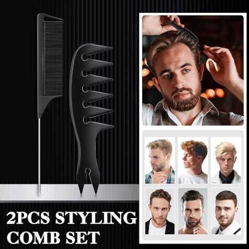 DUAIU 9-Piece Professional Hair Comb Set for Men & Boys - Barber Comb Kit with Spray Bottle, Neck Duster, and Clipper Comb Tools Avelisse